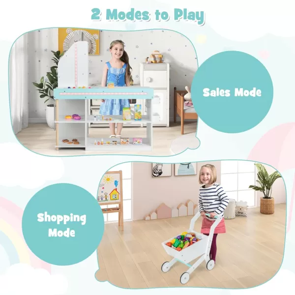 INFANS Kids Grocery Store Playset, Wooden Supermarket Toy Set with Cash Register, Vending Machine, Play Food Accessories, Blackboard, Pretend Play Store Gift for Toddler Boys Girls 