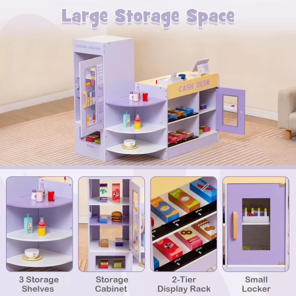 INFANS Kids Grocery Store Playset, Wooden Supermarket Toy Set with Cash Register, Vending Machine, Play Food Accessories, Blackboard, Pretend Play Store Gift for Toddler Boys Girls 