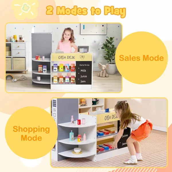 INFANS Kids Grocery Store Playset, Wooden Supermarket Toy Set with Cash Register, Vending Machine, Play Food Accessories, Blackboard, Pretend Play Store Gift for Toddler Boys Girls 