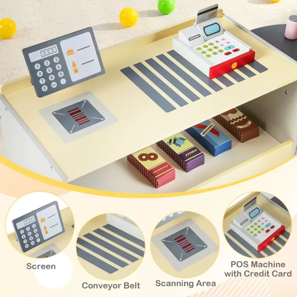 INFANS Kids Grocery Store Playset, Wooden Supermarket Toy Set with Cash Register, Vending Machine, Play Food Accessories, Blackboard, Pretend Play Store Gift for Toddler Boys Girls 
