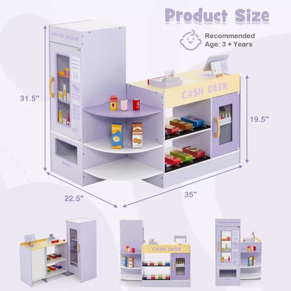 INFANS Kids Grocery Store Playset, Wooden Supermarket Toy Set with Cash Register, Vending Machine, Play Food Accessories, Blackboard, Pretend Play Store Gift for Toddler Boys Girls 