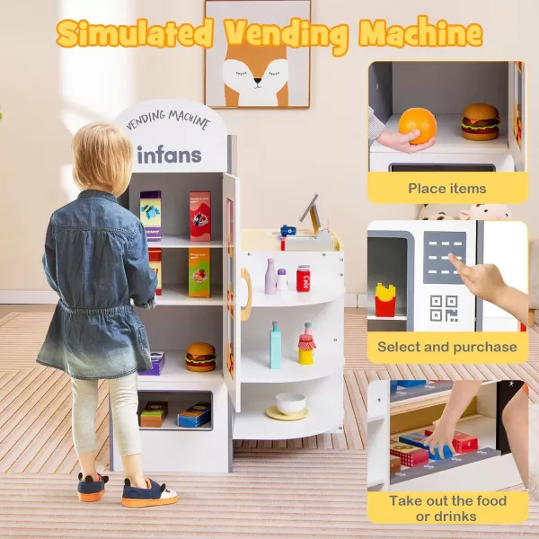 INFANS Kids Grocery Store Playset, Wooden Supermarket Toy Set with Cash Register, Vending Machine, Play Food Accessories, Blackboard, Pretend Play Store Gift for Toddler Boys Girls 