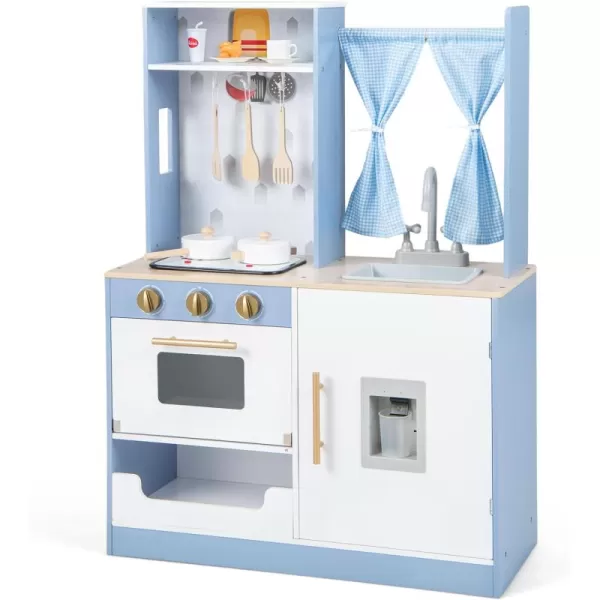 INFANS Kid Kitchen Playset, Toddler Wooden Pretend Cooking Set with Realistic Light &amp; Sound, Stove, Sink, Microwave, Storage Cabinet, Play Kitchen Toy Set for Children Boys Girls 