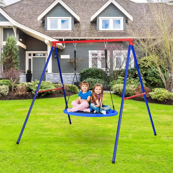 INFANS 660lbs 40 Inch Saucer Tree Swing with Pillow Handle Adjustable Hanging Rope, Round Flying Swing Seat for Kids, Outdoor Round Platform Swing for Backyard Playground 