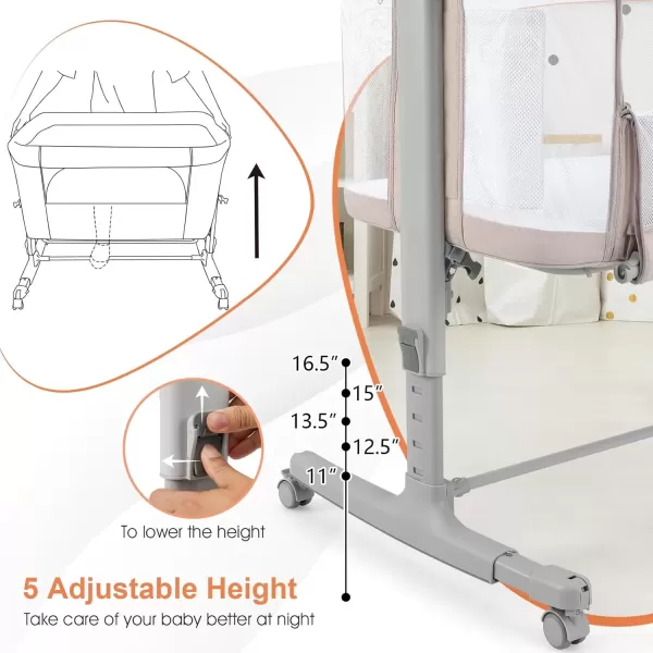imageINFANS 3 in 1 Baby Bassinet Bedside Sleeper for Newborn Folding Crib with Mattress Travel Bag Wheels 4Sided Mesh Easy to Assemble Cradle Co Sleeper Stationary Rock Light GreyBeige