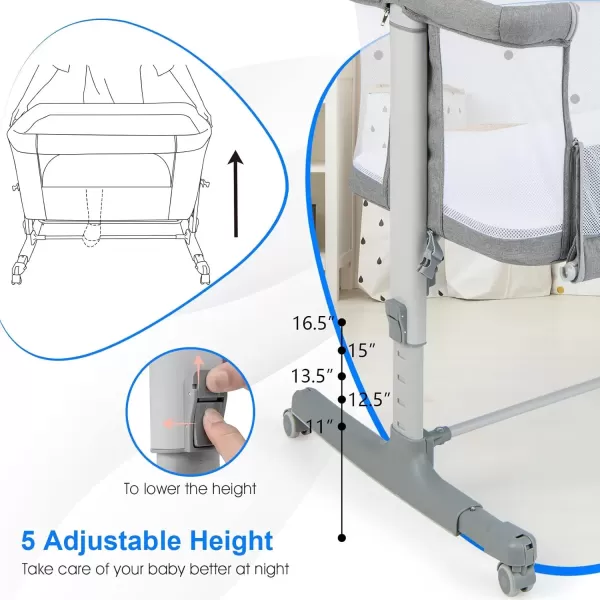imageINFANS 3 in 1 Baby Bassinet Bedside Sleeper for Newborn Folding Crib with Mattress Travel Bag Wheels 4Sided Mesh Easy to Assemble Cradle Co Sleeper Stationary Rock Light GreyLight Grey