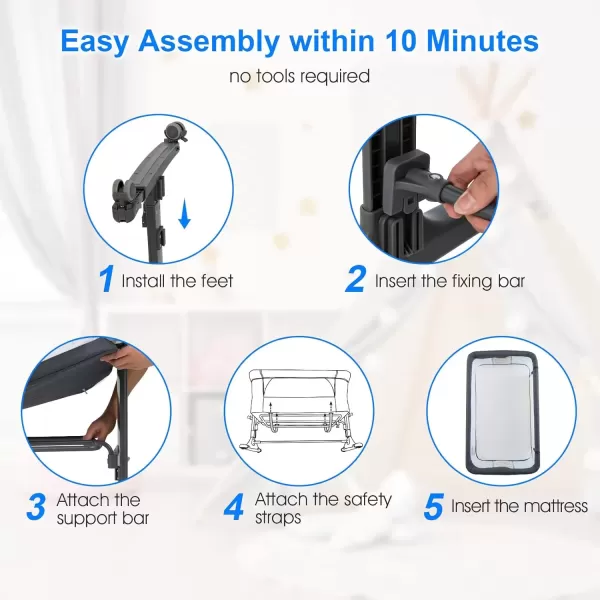 imageINFANS 3 in 1 Baby Bassinet Bedside Sleeper for Newborn Folding Crib with Mattress Travel Bag Wheels 4Sided Mesh Easy to Assemble Cradle Co Sleeper Stationary Rock Light GreyDark Grey