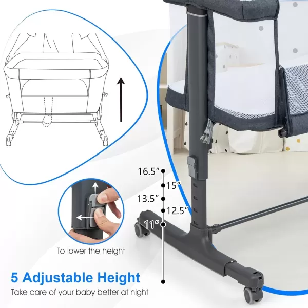 imageINFANS 3 in 1 Baby Bassinet Bedside Sleeper for Newborn Folding Crib with Mattress Travel Bag Wheels 4Sided Mesh Easy to Assemble Cradle Co Sleeper Stationary Rock Light GreyDark Grey