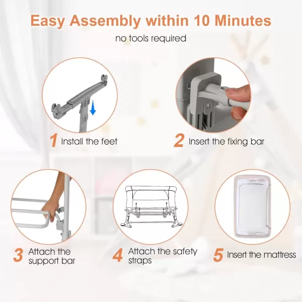 imageINFANS 3 in 1 Baby Bassinet Bedside Sleeper for Newborn Folding Crib with Mattress Travel Bag Wheels 4Sided Mesh Easy to Assemble Cradle Co Sleeper Stationary Rock Light GreyBeige