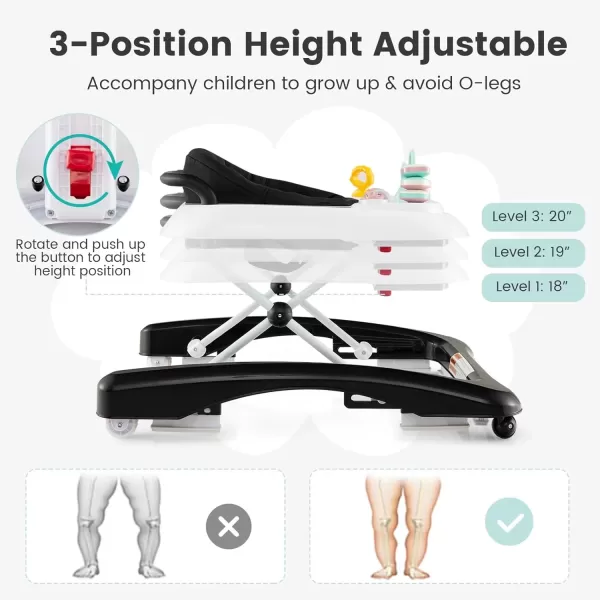 imageINFANS 3 in 1 Baby Walker Foldable Leaning Seated Walk Behind with Adjustable Height Push Handle Washable Seat Cushion for Boys Girls Toddler PinkBlack
