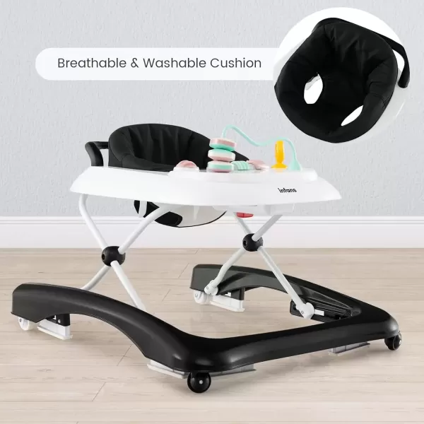 imageINFANS 3 in 1 Baby Walker Foldable Leaning Seated Walk Behind with Adjustable Height Push Handle Washable Seat Cushion for Boys Girls Toddler PinkBlack