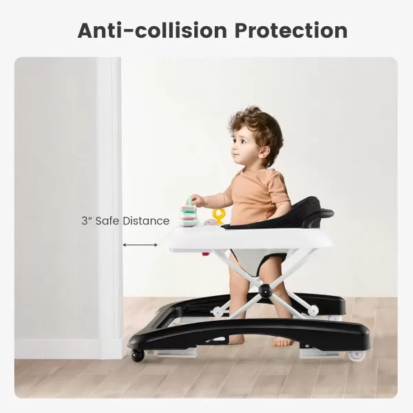 imageINFANS 3 in 1 Baby Walker Foldable Leaning Seated Walk Behind with Adjustable Height Push Handle Washable Seat Cushion for Boys Girls Toddler PinkBlack