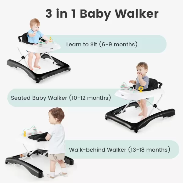 imageINFANS 3 in 1 Baby Walker Foldable Leaning Seated Walk Behind with Adjustable Height Push Handle Washable Seat Cushion for Boys Girls Toddler PinkBlack