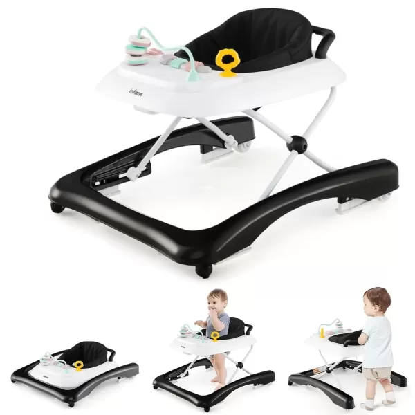 imageINFANS 3 in 1 Baby Walker Foldable Leaning Seated Walk Behind with Adjustable Height Push Handle Washable Seat Cushion for Boys Girls Toddler PinkBlack