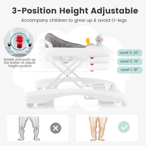 imageINFANS 3 in 1 Baby Walker Foldable Leaning Seated Walk Behind with Adjustable Height Push Handle Washable Seat Cushion for Boys Girls Toddler PinkGray