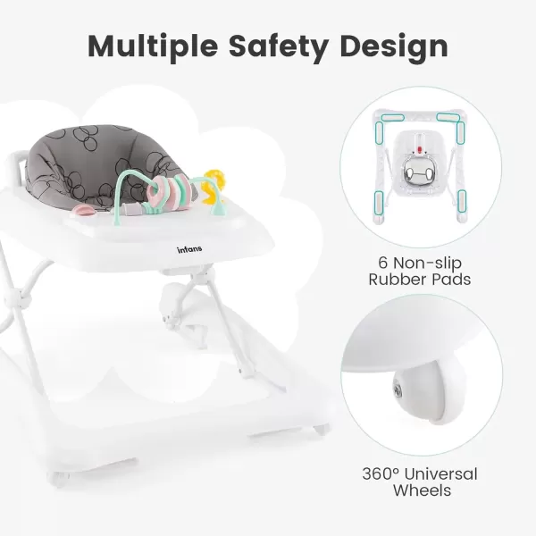 imageINFANS 3 in 1 Baby Walker Foldable Leaning Seated Walk Behind with Adjustable Height Push Handle Washable Seat Cushion for Boys Girls Toddler PinkGray