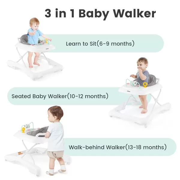 imageINFANS 3 in 1 Baby Walker Foldable Leaning Seated Walk Behind with Adjustable Height Push Handle Washable Seat Cushion for Boys Girls Toddler PinkGray