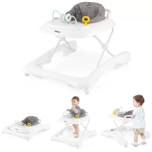imageINFANS 3 in 1 Baby Walker Foldable Leaning Seated Walk Behind with Adjustable Height Push Handle Washable Seat Cushion for Boys Girls Toddler PinkGray