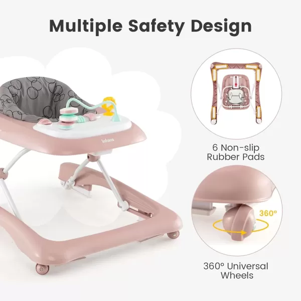 imageINFANS 3 in 1 Baby Walker Foldable Leaning Seated Walk Behind with Adjustable Height Push Handle Washable Seat Cushion for Boys Girls Toddler PinkPink