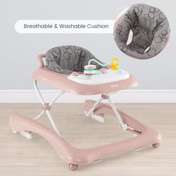 imageINFANS 3 in 1 Baby Walker Foldable Leaning Seated Walk Behind with Adjustable Height Push Handle Washable Seat Cushion for Boys Girls Toddler PinkPink