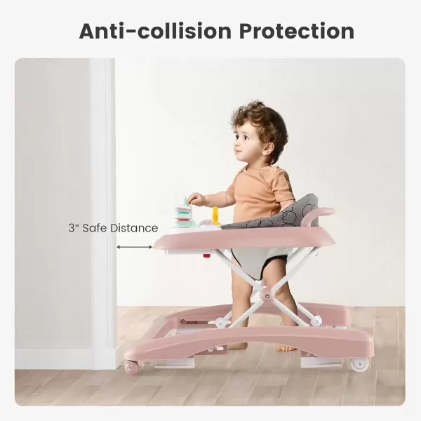 imageINFANS 3 in 1 Baby Walker Foldable Leaning Seated Walk Behind with Adjustable Height Push Handle Washable Seat Cushion for Boys Girls Toddler PinkPink