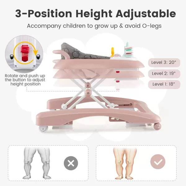 imageINFANS 3 in 1 Baby Walker Foldable Leaning Seated Walk Behind with Adjustable Height Push Handle Washable Seat Cushion for Boys Girls Toddler PinkPink