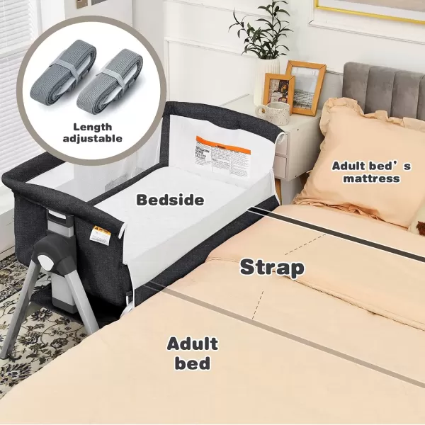 imageINFANS Baby Bassinet Bedside Crib Newborn Sleeper wLarge Storage Basket Adjustable Heights Detachable ampampWashable Mattress Breathable Mesh Straps Easy Moving Bed Side Dark GreyGrey