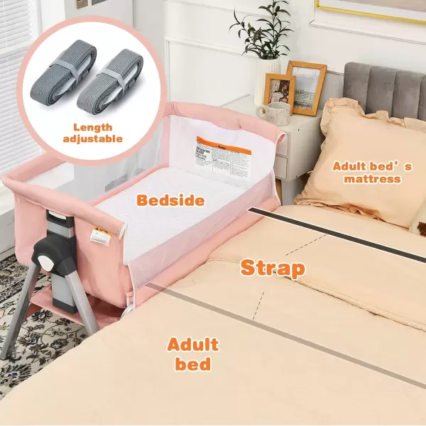 imageINFANS Baby Bassinet Bedside Crib Newborn Sleeper wLarge Storage Basket Adjustable Heights Detachable ampampWashable Mattress Breathable Mesh Straps Easy Moving Bed Side Dark GreyPink