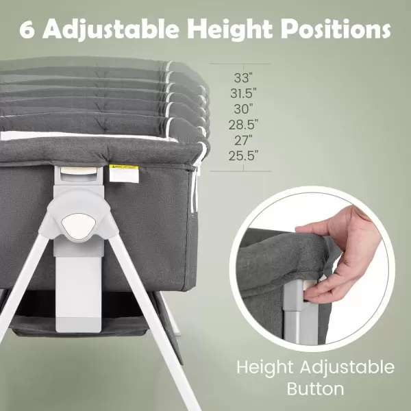 imageINFANS Baby Bassinet Bedside Crib Newborn Sleeper wLarge Storage Basket Adjustable Heights Detachable ampampWashable Mattress Breathable Mesh Straps Easy Moving Bed Side Dark GreyMisty Grey
