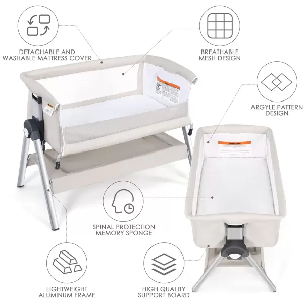 imageINFANS Baby Bassinet Bedside Crib Newborn Sleeper wLarge Storage Basket Adjustable Heights Detachable ampampWashable Mattress Breathable Mesh Straps Easy Moving Bed Side Dark GreyCream