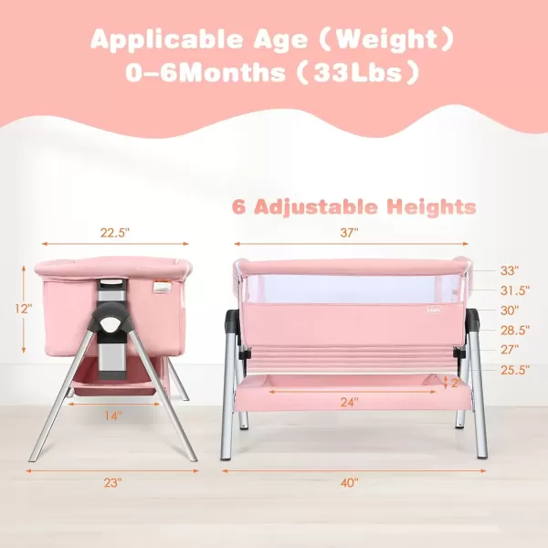 imageINFANS Baby Bassinet Bedside Crib Newborn Sleeper wLarge Storage Basket Adjustable Heights Detachable ampampWashable Mattress Breathable Mesh Straps Easy Moving Bed Side Dark GreyPink