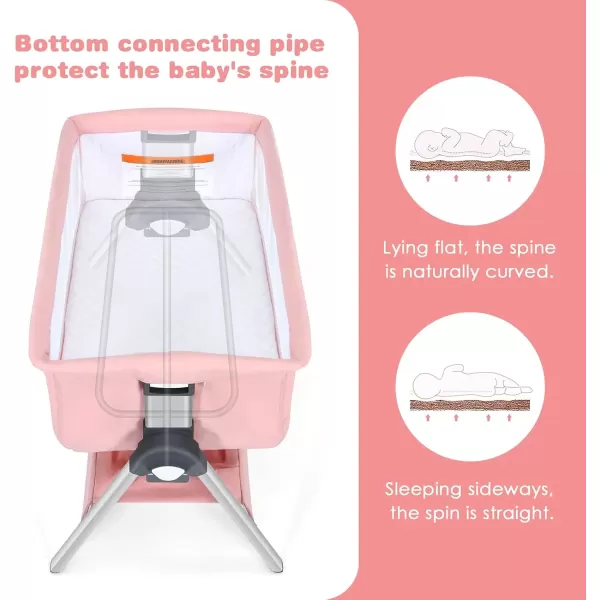 imageINFANS Baby Bassinet Bedside Crib Newborn Sleeper wLarge Storage Basket Adjustable Heights Detachable ampampWashable Mattress Breathable Mesh Straps Easy Moving Bed Side Dark GreyPink