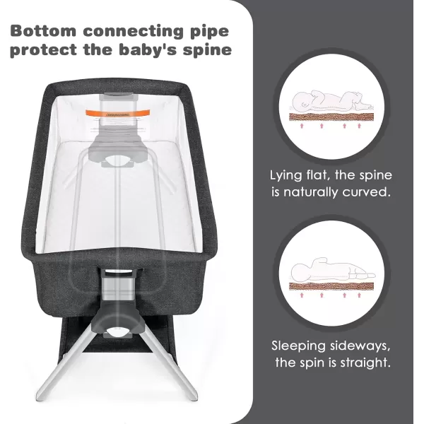 imageINFANS Baby Bassinet Bedside Crib Newborn Sleeper wLarge Storage Basket Adjustable Heights Detachable ampampWashable Mattress Breathable Mesh Straps Easy Moving Bed Side Dark GreyGrey