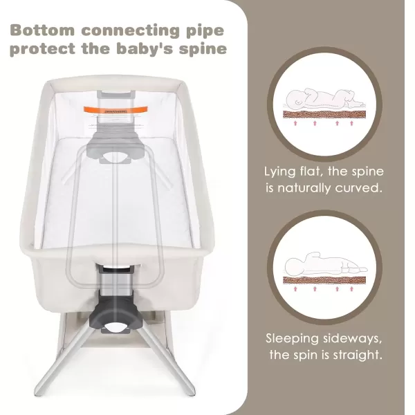 imageINFANS Baby Bassinet Bedside Crib Newborn Sleeper wLarge Storage Basket Adjustable Heights Detachable ampampWashable Mattress Breathable Mesh Straps Easy Moving Bed Side Dark GreyCream