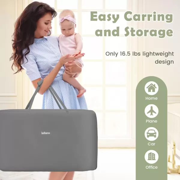 imageINFANS Baby Bassinet Bedside Crib Newborn Sleeper wLarge Storage Basket Adjustable Heights Detachable ampampWashable Mattress Breathable Mesh Straps Easy Moving Bed Side Dark GreyMisty Grey