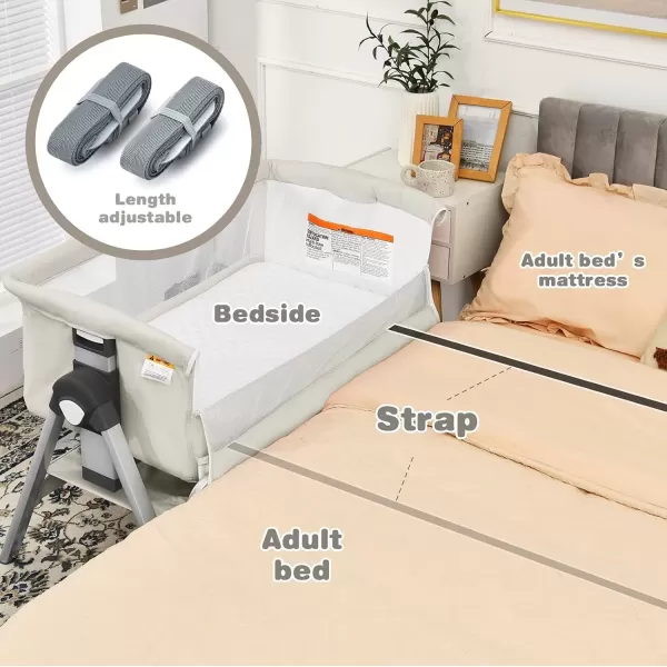 imageINFANS Baby Bassinet Bedside Crib Newborn Sleeper wLarge Storage Basket Adjustable Heights Detachable ampampWashable Mattress Breathable Mesh Straps Easy Moving Bed Side Dark GreyCream