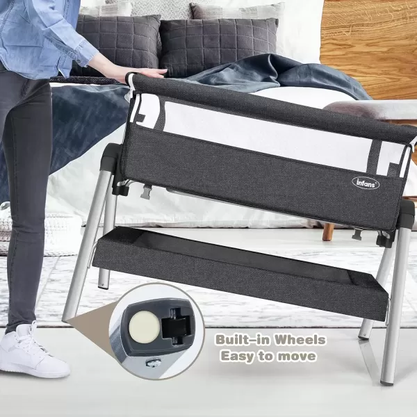 imageINFANS Baby Bassinet Bedside Crib Newborn Sleeper wLarge Storage Basket Adjustable Heights Detachable ampampWashable Mattress Breathable Mesh Straps Easy Moving Bed Side Dark GreyGrey