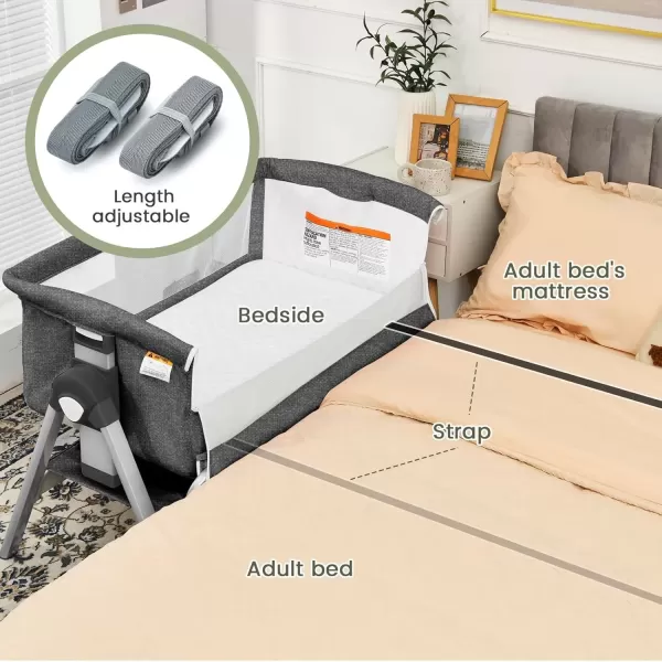imageINFANS Baby Bassinet Bedside Crib Newborn Sleeper wLarge Storage Basket Adjustable Heights Detachable ampampWashable Mattress Breathable Mesh Straps Easy Moving Bed Side Dark GreyMisty Grey