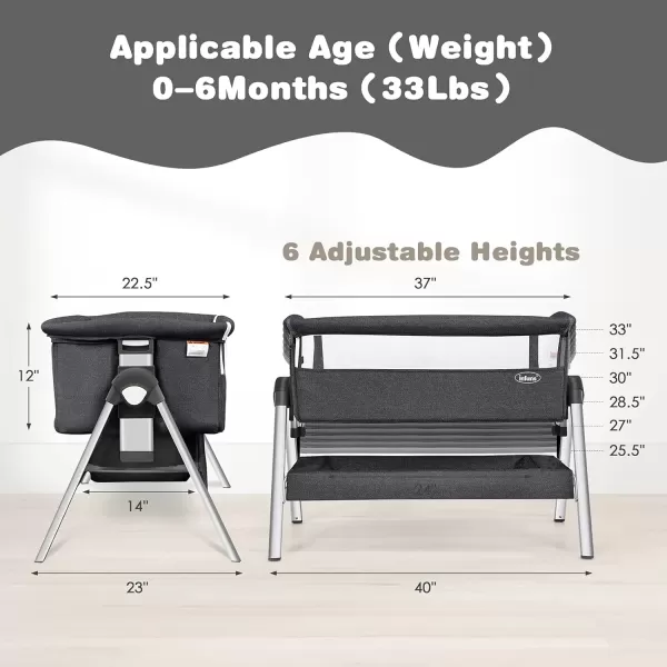 imageINFANS Baby Bassinet Bedside Crib Newborn Sleeper wLarge Storage Basket Adjustable Heights Detachable ampampWashable Mattress Breathable Mesh Straps Easy Moving Bed Side Dark GreyGrey