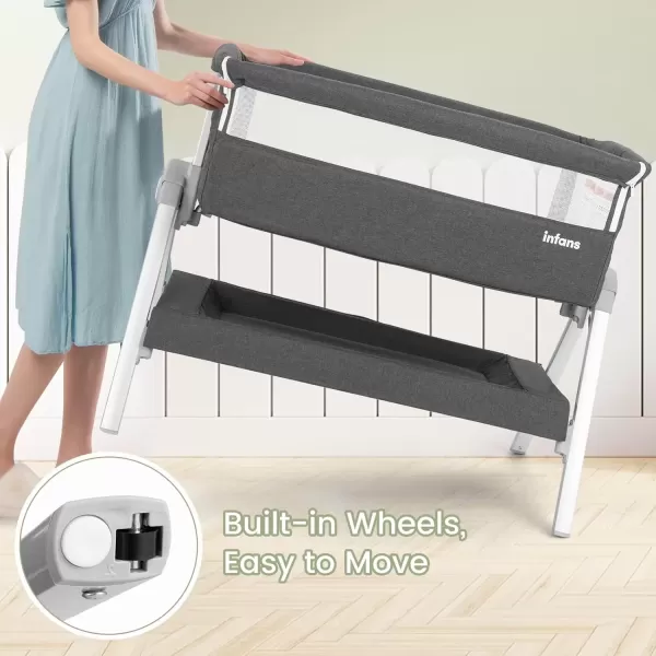 imageINFANS Baby Bassinet Bedside Crib Newborn Sleeper wLarge Storage Basket Adjustable Heights Detachable ampampWashable Mattress Breathable Mesh Straps Easy Moving Bed Side Dark GreyMisty Grey