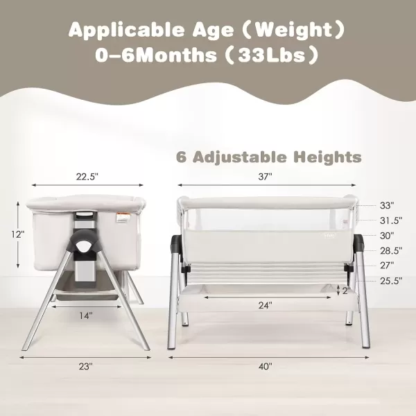 imageINFANS Baby Bassinet Bedside Crib Newborn Sleeper wLarge Storage Basket Adjustable Heights Detachable ampampWashable Mattress Breathable Mesh Straps Easy Moving Bed Side Dark GreyCream
