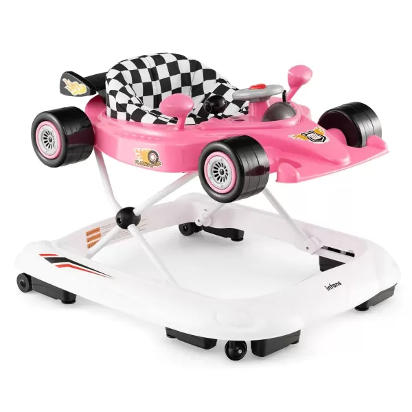 imageINFANS Foldable Baby Walker 3 in 1 Toddler Activity Center LeaningSeated WalkBehind with Steering Wheel Adjustable Height Lights Music Washable Seat Cushion PinkPink