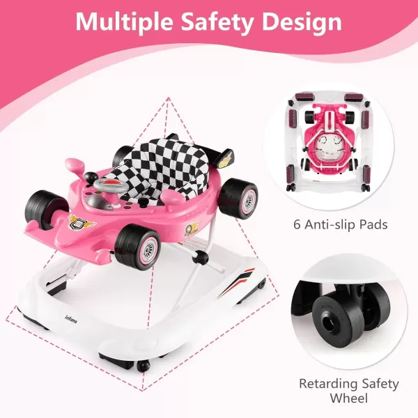 imageINFANS Foldable Baby Walker 3 in 1 Toddler Activity Center LeaningSeated WalkBehind with Steering Wheel Adjustable Height Lights Music Washable Seat Cushion PinkPink