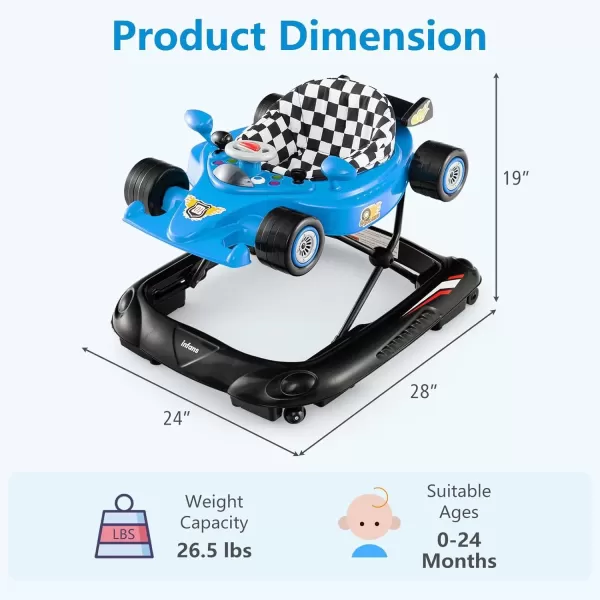 imageINFANS Foldable Baby Walker 3 in 1 Toddler Activity Center LeaningSeated WalkBehind with Steering Wheel Adjustable Height Lights Music Washable Seat Cushion PinkBlue