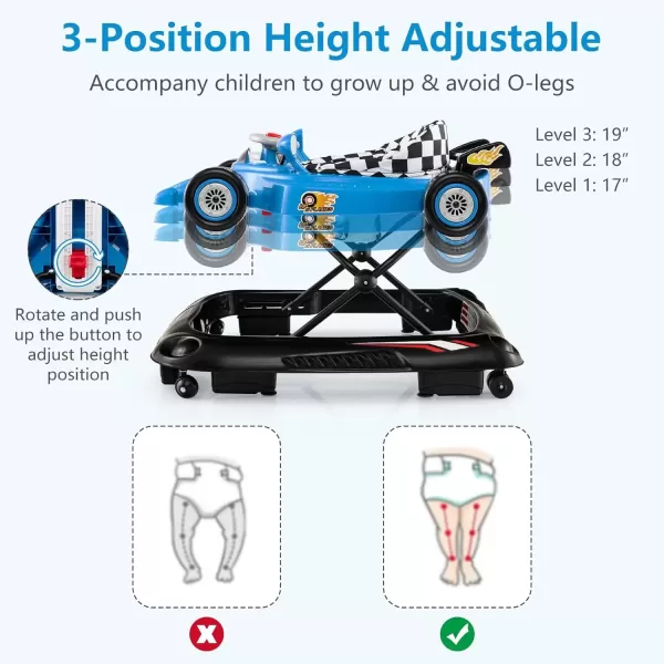 imageINFANS Foldable Baby Walker 3 in 1 Toddler Activity Center LeaningSeated WalkBehind with Steering Wheel Adjustable Height Lights Music Washable Seat Cushion PinkBlue