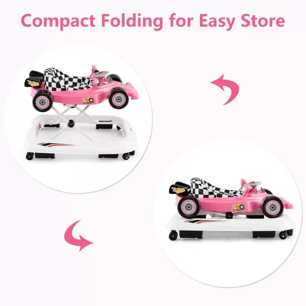 imageINFANS Foldable Baby Walker 3 in 1 Toddler Activity Center LeaningSeated WalkBehind with Steering Wheel Adjustable Height Lights Music Washable Seat Cushion PinkPink
