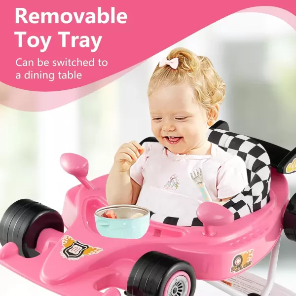 imageINFANS Foldable Baby Walker 3 in 1 Toddler Activity Center LeaningSeated WalkBehind with Steering Wheel Adjustable Height Lights Music Washable Seat Cushion PinkPink