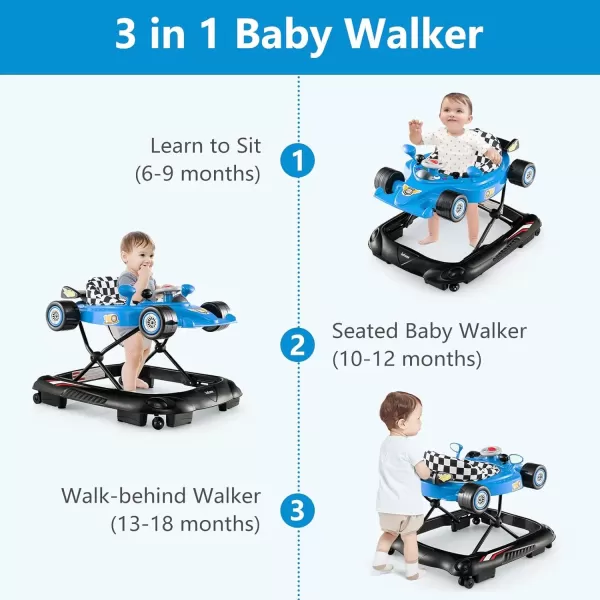 imageINFANS Foldable Baby Walker 3 in 1 Toddler Activity Center LeaningSeated WalkBehind with Steering Wheel Adjustable Height Lights Music Washable Seat Cushion PinkBlue