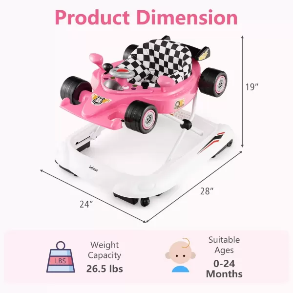 imageINFANS Foldable Baby Walker 3 in 1 Toddler Activity Center LeaningSeated WalkBehind with Steering Wheel Adjustable Height Lights Music Washable Seat Cushion PinkPink