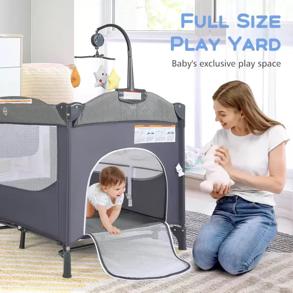 imageINFANS Pack and Play 5 in 1 Baby Bedside Sleeper with Bassinet Diaper Changer Mattress Carry Bag Music Box Hanging Toys Foldable Bedside Crib Portable Playard for Newborn Toddlers BearClassic